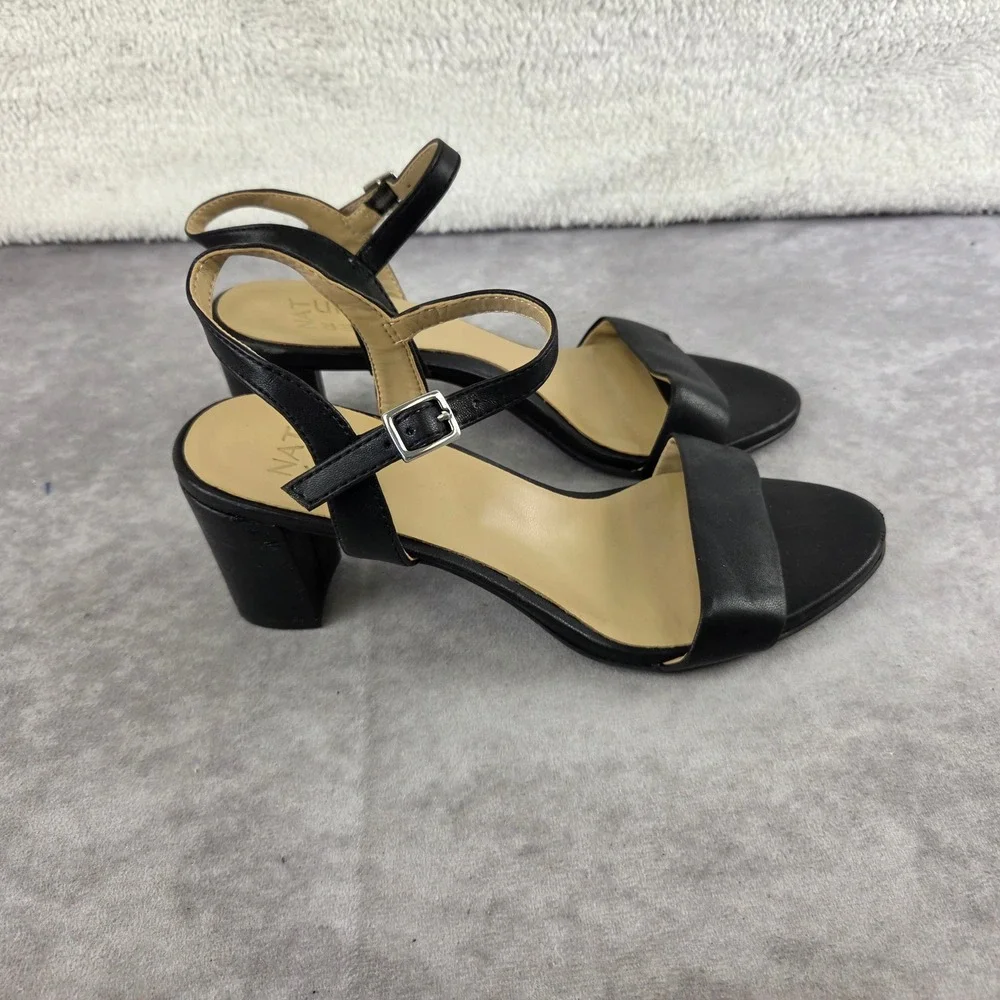 Naturalizer Womens Black Block Heel Strappy Sandals Adjustable Ankle Strap 7M